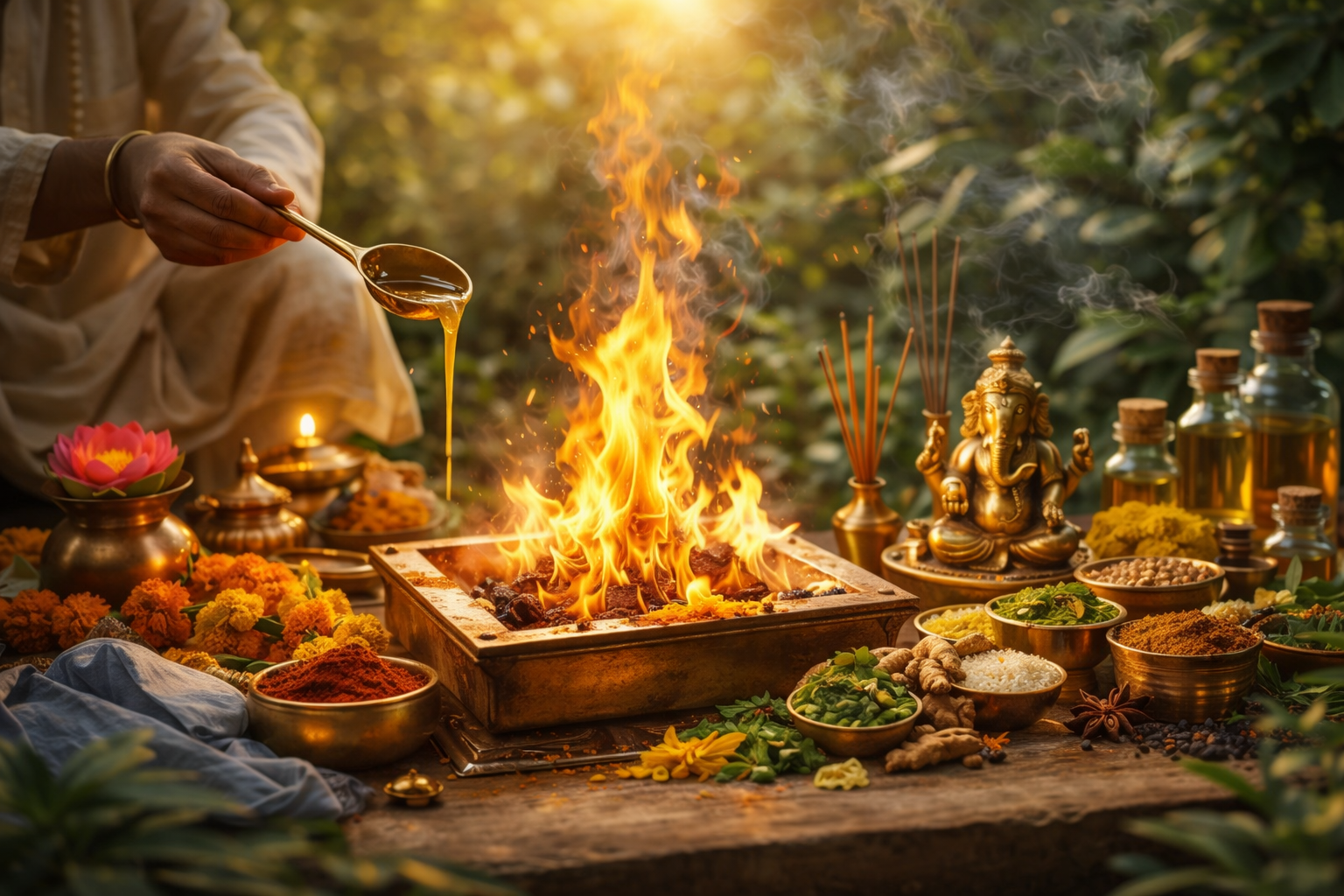 Yagya Chikitsa Banner - Sacred Ritual Under Golden Sun